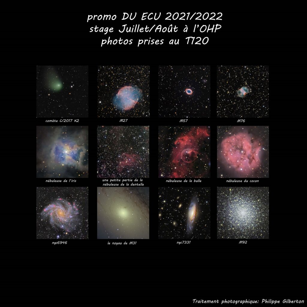compilation d'images prises durant le stage d'observation à l'OHP en Juillet/Aout 2022