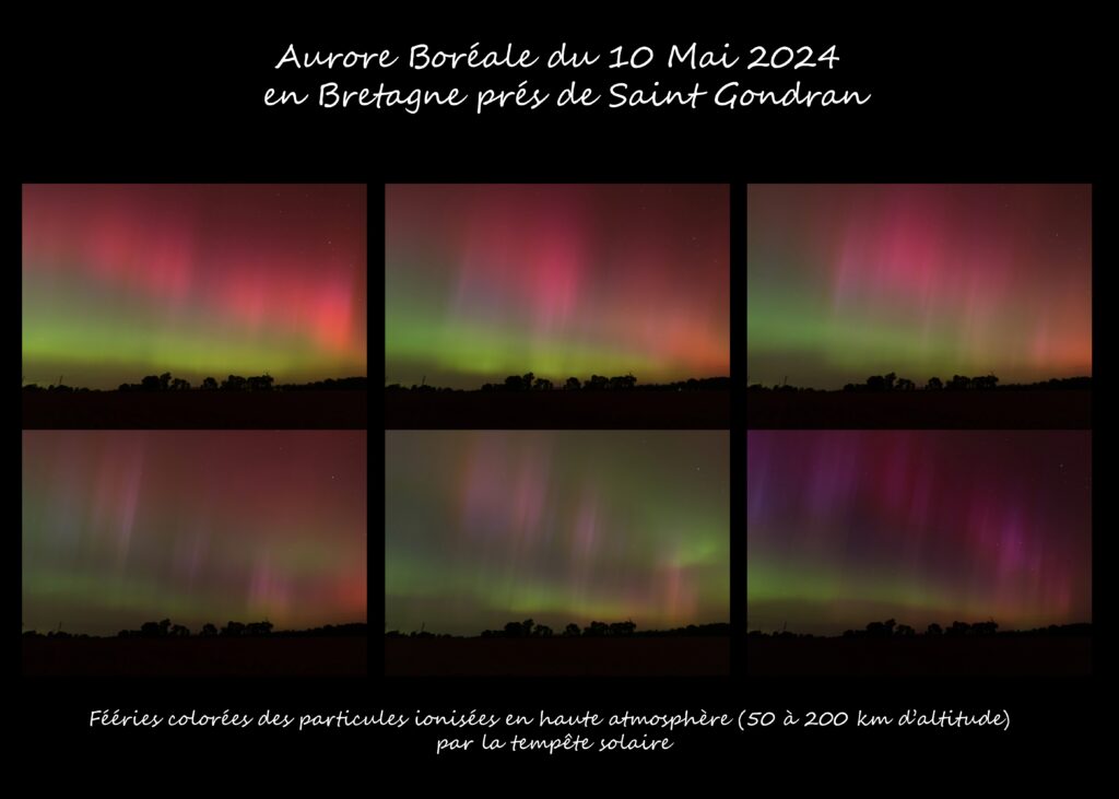 mosaîques de l'aurore boréale du 10mai 2024 prises à differents moment de la soirée